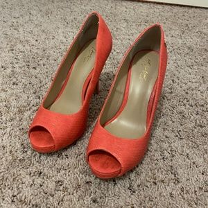 Coral Peep Toe Heels